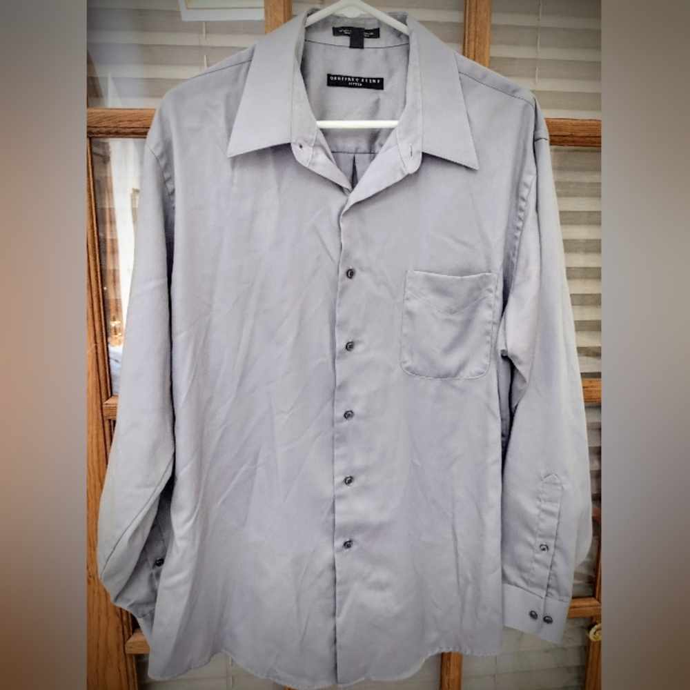 Geoffrey Beene XL Gray Button-Down Collared Long Sleeve Shirt, Wrinkle Free